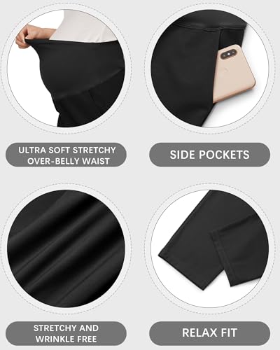 OUGES Women's Over Belly Straight Leg Maternity Pants with Pockets - color: Black, size: X-Large