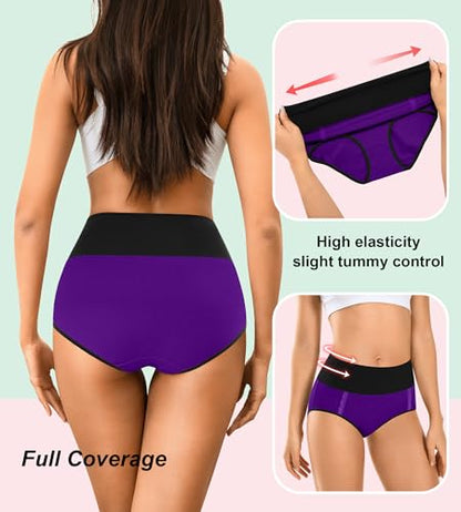MISSWHO Cotton High Waisted Womens Underwear Soft Stretch Breathable Full Coverage Ladies Panties(Regular & Plus Size) - color: Multicolor-a, size: Large