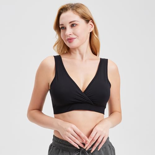 netdraw Women's Bamboo Viscose Nursing Sleep Bra - color: Plain Black, size: Medium