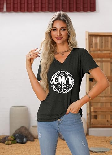 Nurse V Neck T Shirts for Women, Certified Nursing Assistant Tshirt - color: Dark Grey, size: Medium