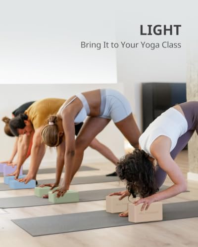 Yoga Blocks 2 Pack with Supportive Non-Slip Foam for Yoga Pilate Stretching - color: light brown