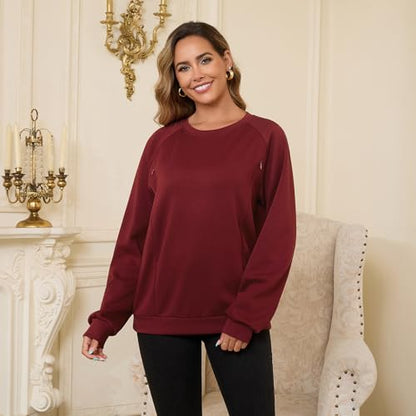 DEBELLY Nursing Friendly Sweatshirt for Breastfeeding Dual Zippers - color: Burgundy Red, size: Small