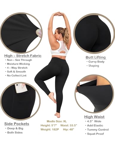 L-5XL Plus Size Butt Lifting Yoga Pants for Women with Pockets 25" - color: Brown, size: 3X-Large Plus