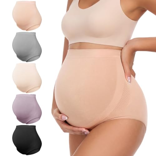 Summer Mae Maternity Underwear 76% Rayon Made from Bamboo Soft Breathable - color: Black,skin,white,purple,light Grey-5 Pc, size: XX-Large
