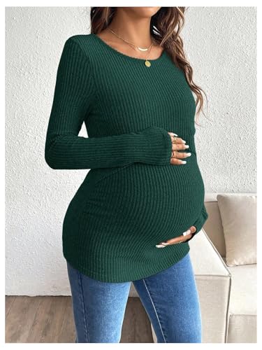 MakeMeChic Women's Maternity Shirts Nursing Top Fall Maternity Clothes - color: Green, size: Large