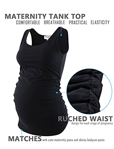 Peauty "Long Enough to Cover Hip Maternity Side Ruch Tank Tops/Basic Maternity Tops for Summer Casual Wear (S-3XL) - color: Black, size: Medium