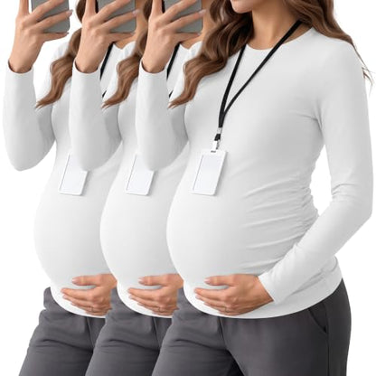 Neer 3 Pack Maternity Under Scrub T Shirt Long Sleeve Undershirt - color: White, size: Small