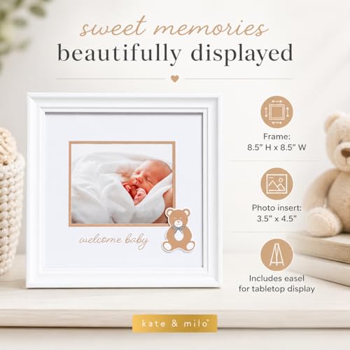Kate & Milo Welcome Baby Photo Frame, Teddy Bear Design, White - color: Welcome Baby Teddy Bear Frame