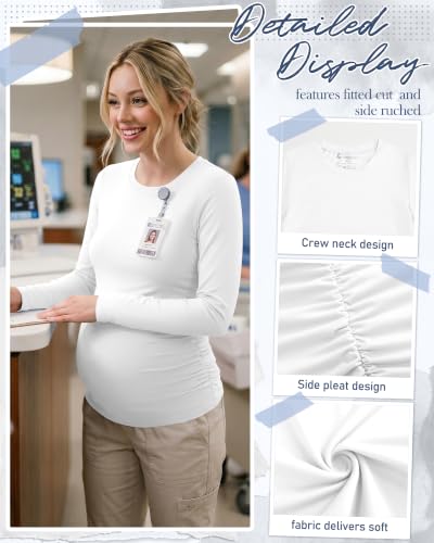 Locoowai 4 Pack Long Sleeve Maternity Underscrub Tops for Nurses - color: Black, White, size: Medium
