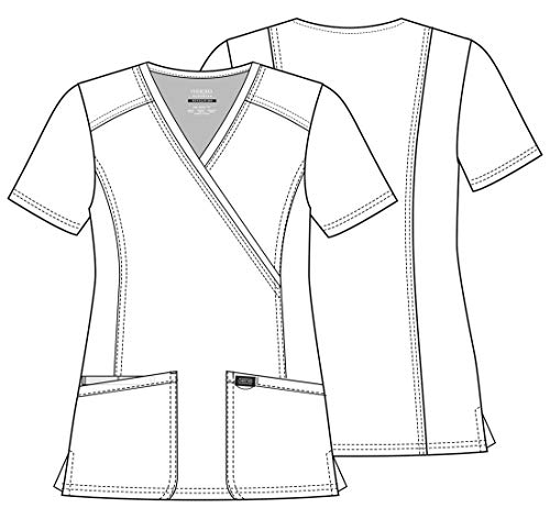 Cherokee Scrubs Top for Women Mock Wrap with 3 Pockets, Soft, 2-Way Stretch & Durable Fabric - WW610 - color: Black, size: 5X-Large Plus