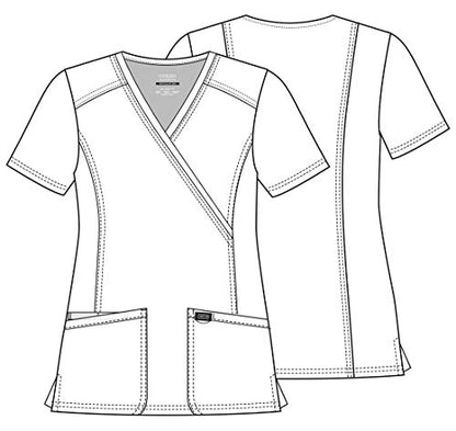Cherokee Scrubs Top for Women Mock Wrap with 3 Pockets, Soft, 2-Way Stretch & Durable Fabric - WW610 - color: Black, size: 5X-Large Plus