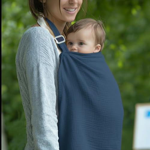 Muslin Nursing Covers for Breastfeeding, Navy Blue - color: Navy Blue