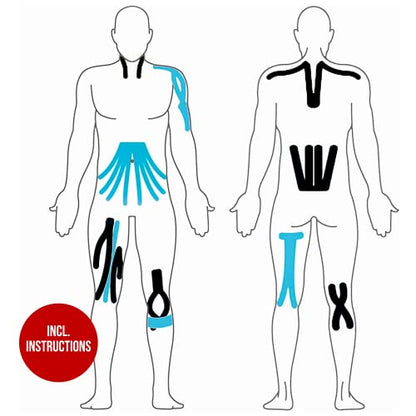 Effekt Manufaktur Kinesiology Tape Waterproof (16 ft x 2 in), 2 Rolls - Elastic Physio Tape for Muscle Support and Injury Recovery, Medical Tape, Kinetic Tape, Durable Kinesthetic Tape (Blue + Black) - color: Blue + Black