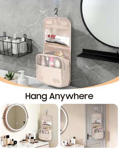FINPAC Toiletry Bag, Large Capacity Hanging Makeup Bag - color: Beige