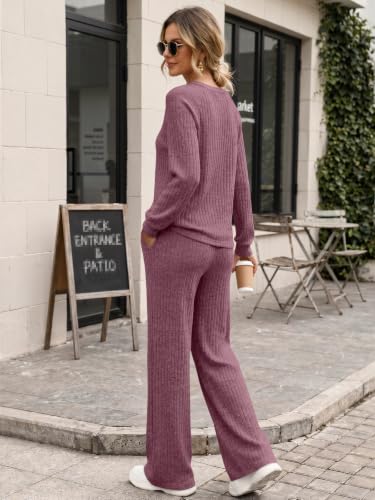 Trendy Queen Women's 2 Piece Lounge Sets 2026 Fall Casual Matching Outfits - color: Burgundy, size: Small