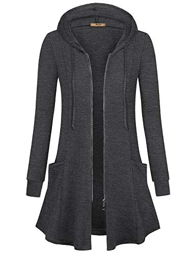 Miusey Womens Zip Up Long Hoodie Jacket Lightweight Tunic Sweatshirt Open Front Cardigan - color: Gray-2, size: Medium