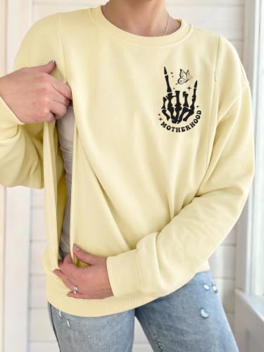 Women's Maternity Nursing Sweatshirt with Double Zipper for Breastfeeding - color: Apricot, size: Large