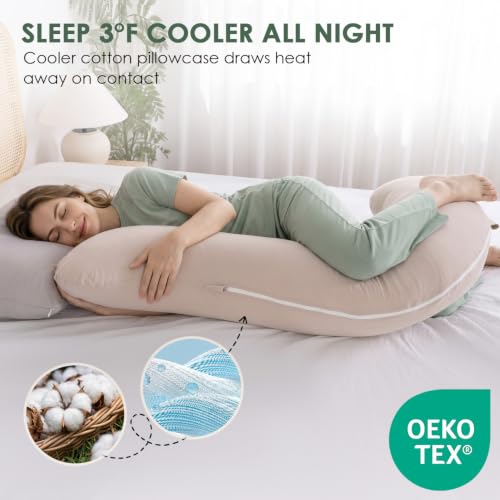 QUEEN ROSE Body Pillow for Side Sleeper, Cooling S Shaped Hug Pillow, Ivory - color: Ivory