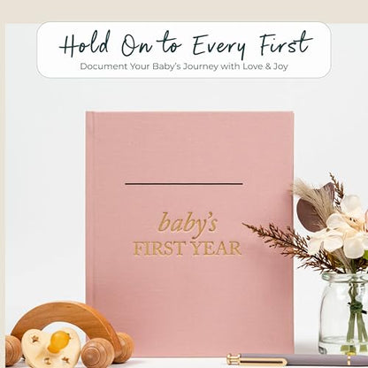 Duncan & Stone Baby Book First Year Memory Keepsake, Linen, Dusty Rose - color: Dusty Rose