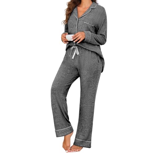 Pajamas for Women Set 2 Piece, Super-Soft Long Sleeve Postpartum PJS - color: Dark Grey, size: Medium