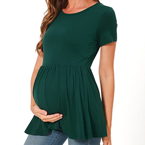 Bearsland Short Sleeve Maternity Top - color: Black&green&vivid Blue, size: Small