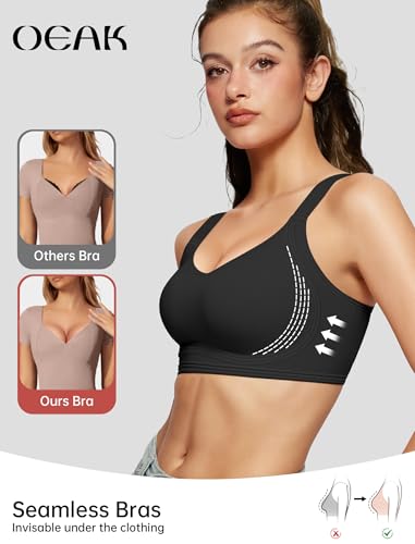 OEAK Women Jelly Bra Wireless Anti Sagging Full Coverage Bras - color: Black, size: XX-Large