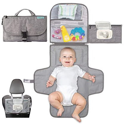 Kopi Baby Portable Diaper Changing Pad with Wipes Pocket, Classic Grey - color: Grey, size: Classic