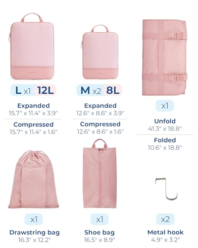 BAGSMART Hanging Compression Packing Cubes 6 Set Cruise Travel Essentials - color: Latte Brown