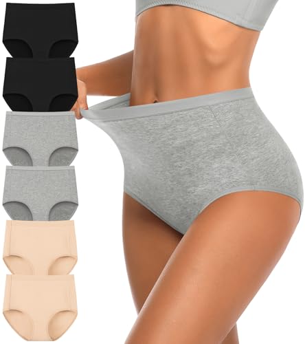 OLIKEME Womens Cotton Underwear High Waisted Postpartum C Section Panties Soft Stretch Breathable Full Coverage Briefs 6 Pack - color: Multi-6 Pack,basic, size: Medium