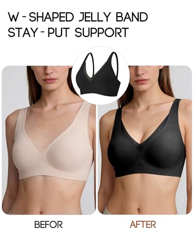 VQJ Women's Jelly Push Up Bra, Wireless Full Coverage Seamless T-Shirt Bra - color: Classic Black, size: Medium