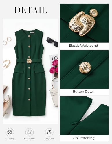GRACE KARIN Women's Work Business Casual Dresses Office Fall Outfit - color: Dark Green, size: X-Large