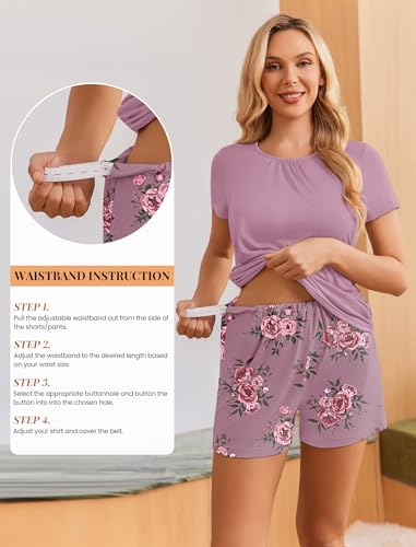 Ekouaer Maternity Nursing Pajamas Set 3 Piece Postpartum Breastfeeding Pjs - color: Floral Lilac, size: Small