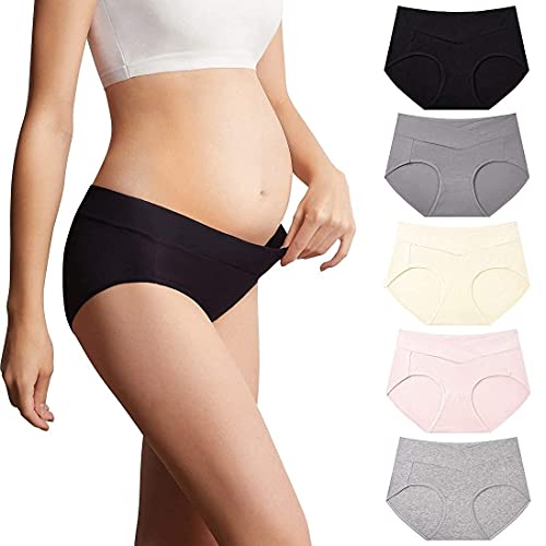 Mama Cotton Women's Under The Bump Maternity Panties Pregnancy Postpartum Maternity Underwear Multi-Pack - color: Multicolor-a 5 Pack, size: Large
