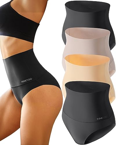 FINETOO Light Tummy Control Underwear Women High Waisted Briefs Plus Size Shapewear Under Dress Ladies Panties S-XXXL - color: Set1-4pack, size: Large