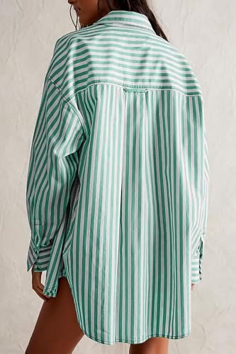 CHYRII Women's Striped Button Down Long Sleeve Blouse - color: Green, size: XX-Large