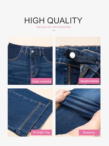BLENCOT Women's Maternity Jeans High Waisted Wide Leg Pregnancy Pants - color: Dark Blue, size: Large