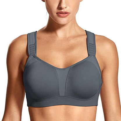 DELIMIRA Women's High Impact Sports Bra Front Adjustable Straps Underwire Plus Size Bra Full Figure - color: Stone Gray, size: 36B