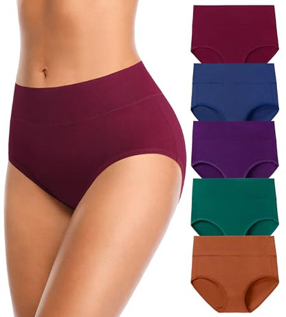 Womens Mid High Waisted Cotton Underwear Breathable Briefs Panties 5 Pack - color: Multicolor-5 Pack-01-a, size: 4X-Large