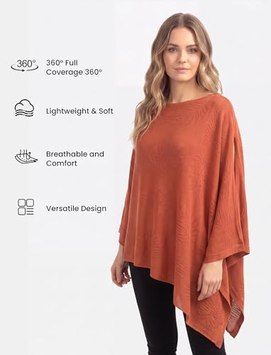 PATPAT Mesh Nursing Cover, Breathable Jacquard Knit Poncho, Burnt Orange - color: Burnt Orange