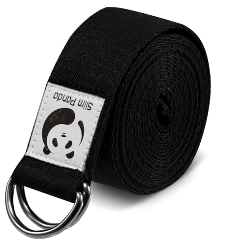 Slim Panda Yoga Strap for Stretching,Cotton Yoga Strap with Adjustable D-Ring Buckle,Non-Elastic Yoga Belt for Pilates,Gym Workouts,Physical Therapy,Improve Flexibility - color: Black, size: 8 Feet