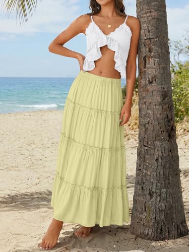 Trendy Queen Maxi Skirts for Women Boho Skirt with Pockets Summer Outfits - color: Yellow, size: Small