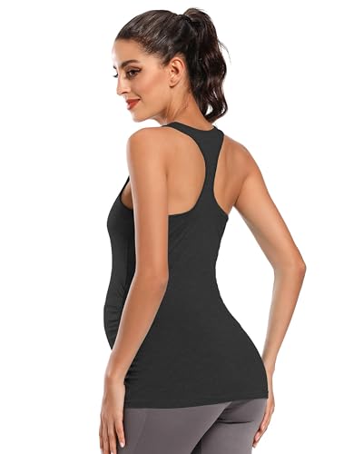 Ecavus Women's Maternity Tank Tops Racerback Ruched Workout Top - color: 01-black, size: Small