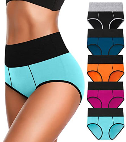 OLIKEME High Waisted Underwear for Women Tummy Control Cotton Plus Size Full Coverage Packs Ladies Panties Briefs - color: Multi-a-5 Pack, size: 3X-Large