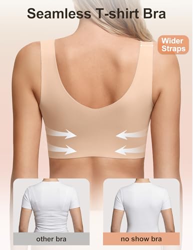Jelly Bras for Women No Underwire Seamless Pullover Bras Wireless T Shirt Bralettes Wide Straps Sleep Everyday Bra - color: Nude, size: Medium