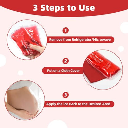 Perineal Ice Packs for Postpartum Recovery, Hot & Cold Postpartum Ice Packs - color: Red