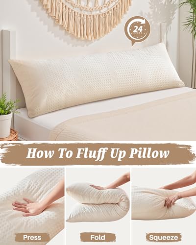 YZ HOME Waffle Weave Body Pillow for Adults, Memory Foam Insert - color: Beige