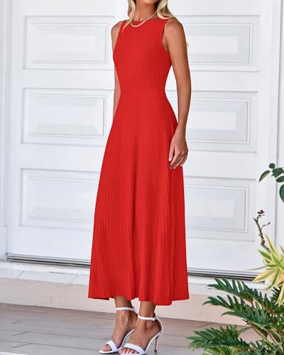 BTFBM Women Midi Bodycon Tank Dress - color: Brick Red, size: Medium