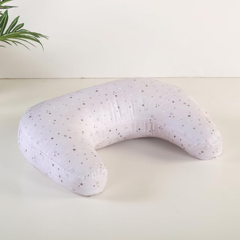 U-Shape Breastfeeding Nursing Pillow Set, 1 Insert and 2 Removable Covers - color: White & Grey Star River