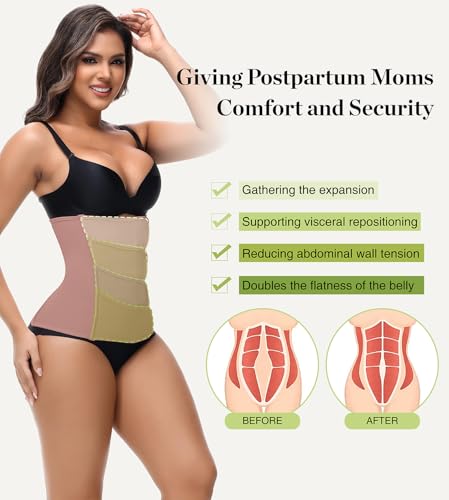 SHAPSHE Postpartum Belly Band Adjustable Wrap for Abdomen Compression - color: Rosybrown 4 Velcro, size: Small