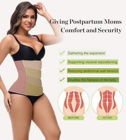 SHAPSHE Postpartum Belly Band Adjustable Wrap for Abdomen Compression - color: Rosybrown 4 Velcro, size: Small